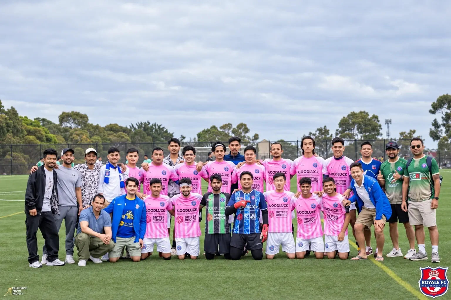 The Himalayan Tigers players and supporters together in pink kits