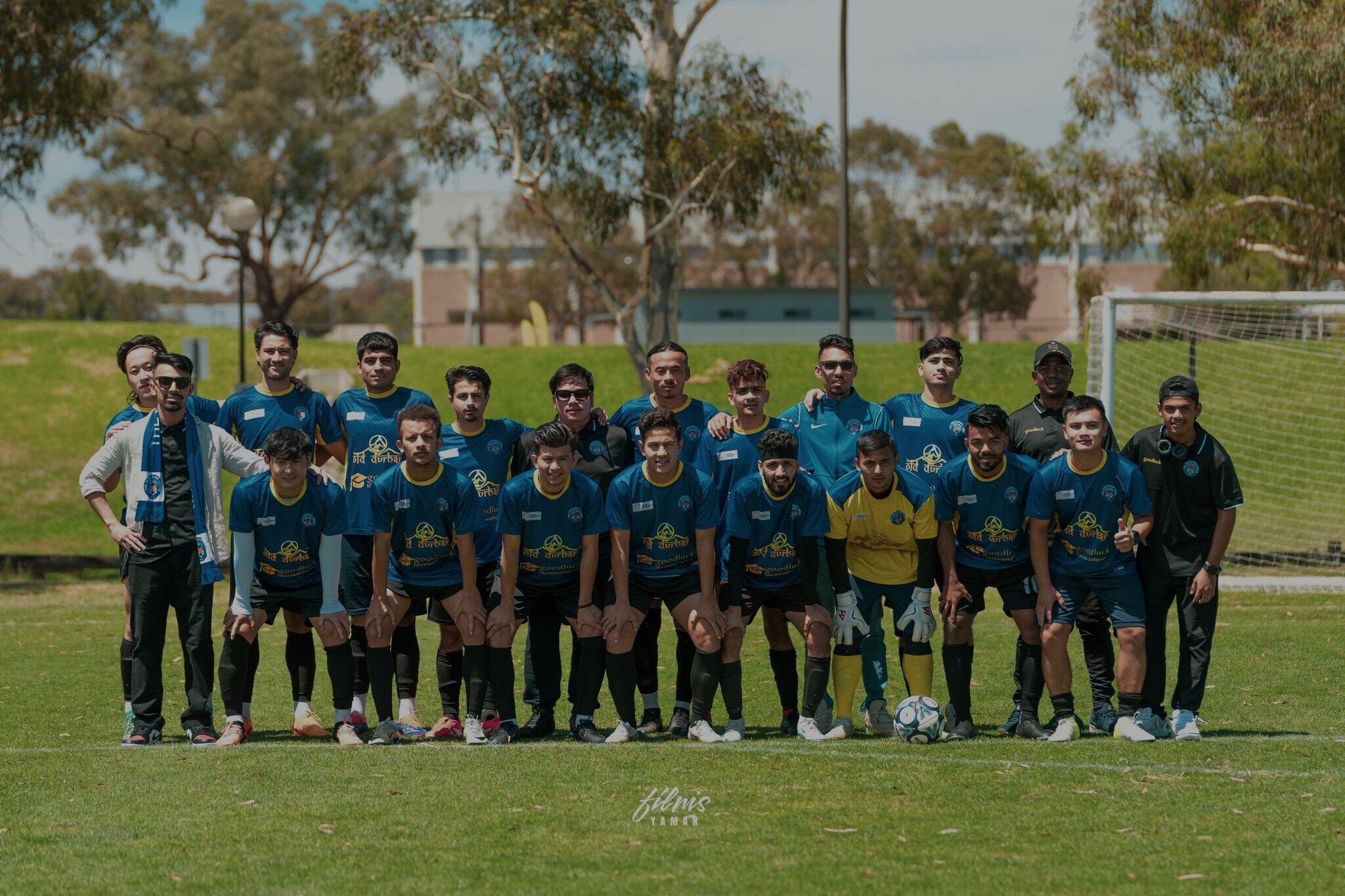 The Himalayan Tigers senior squad in blue kits before a match
